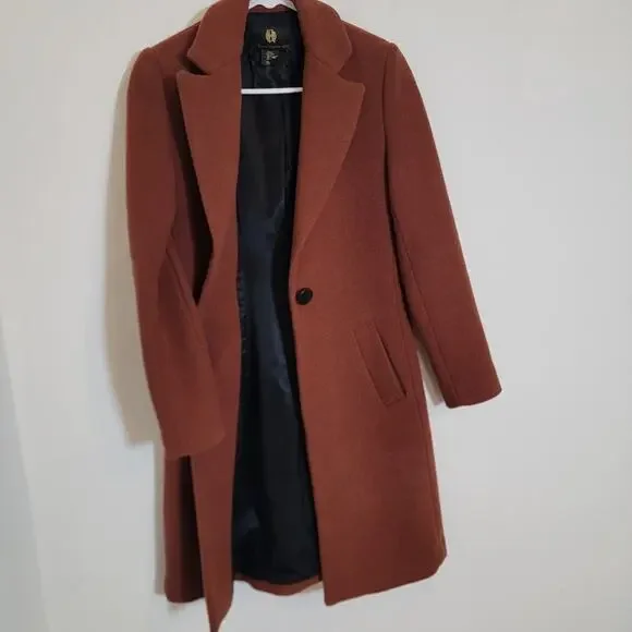 House Of Harlow 1960 Burnt Brown Wool Blend Long Peacoat XS Winter Travel Work - Picture 3 of 16
